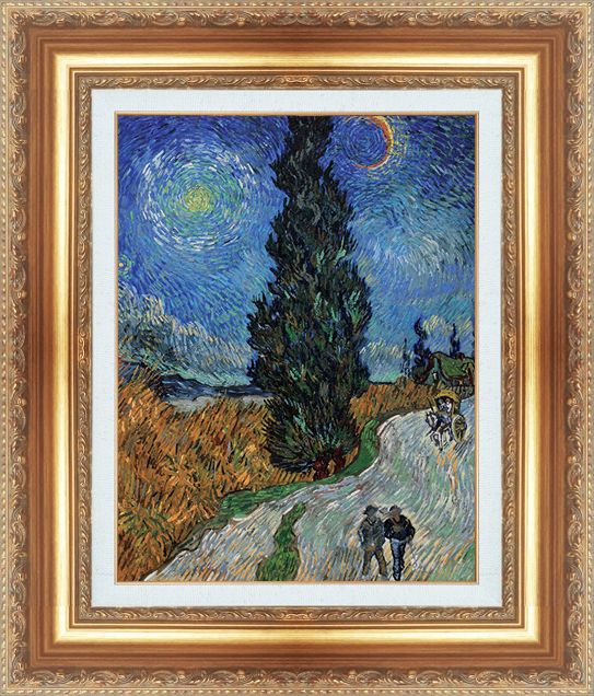 複製絵画 額装品 世界の名画 ヴィンセント・ヴァン・ゴッホ 「 杉のある道 」 サイズ 3号拍卖