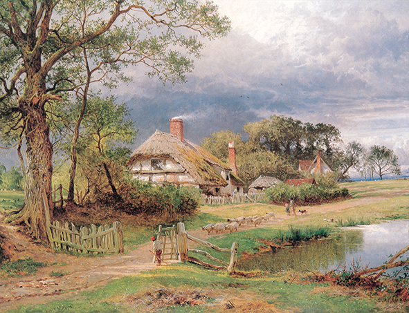 複製絵画 キャンバスアート 世界の名画 ベンジャミン・ウィリアムズ・リーダー 「 英国の古民家風景 」 サイズ 10号拍卖