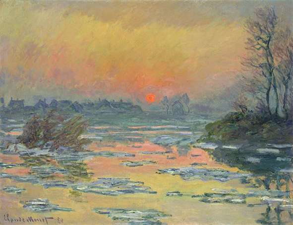 複製絵画 キャンバスアート 世界の名画 クロード・モネ 「セーヌ川の夕日、冬」 サイズ 10号拍卖
