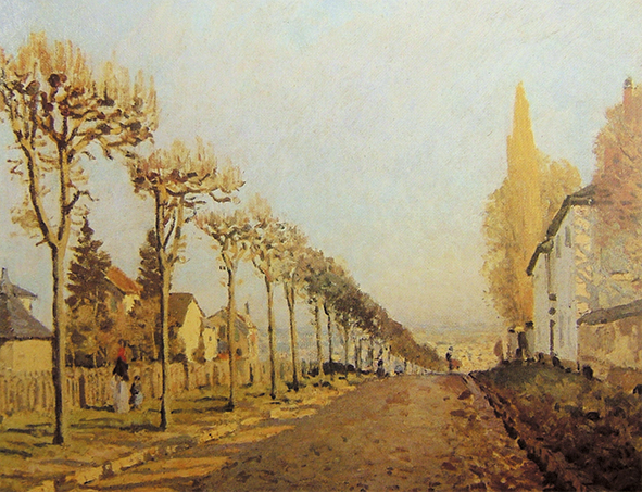 複製絵画 キャンバスアート 世界の名画 シスレー 「マシンの道、ルーヴシエンヌ」 サイズ 15号拍卖