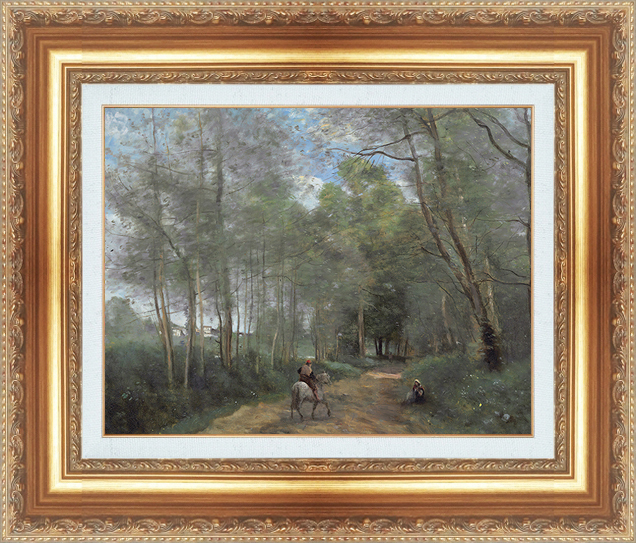 複製絵画 額装品 世界の名画 ジャン・バティスト・カミーユ・コロー 「 ダヴレイ村の森に入る騎手 」 サイズ 6号拍卖