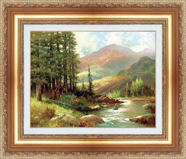 複製絵画 額装品 世界の名画 ロバート・ウッド 「 山と川の風景 」 サイズ 3号拍卖