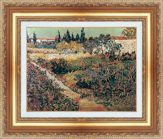 複製絵画 額装品 世界の名画 ヴィンセント・ヴァン・ゴッホ 「 アルルの花が咲く庭 」 サイズ 8号拍卖