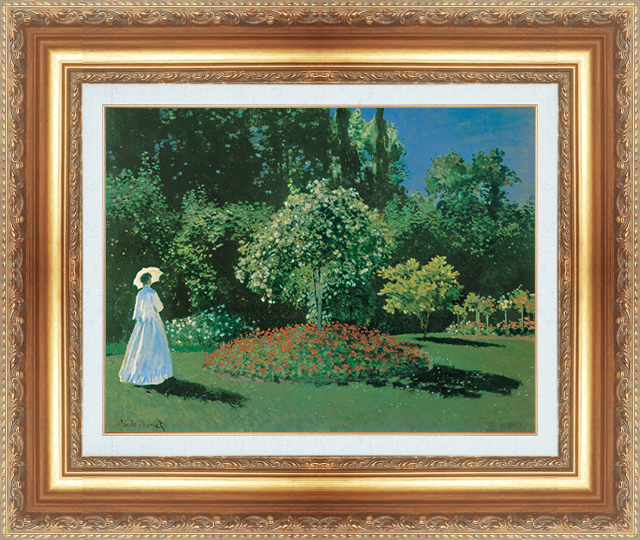 複製絵画 額装品 世界の名画 クロード・モネ 「庭の女」 サイズ 3号拍卖