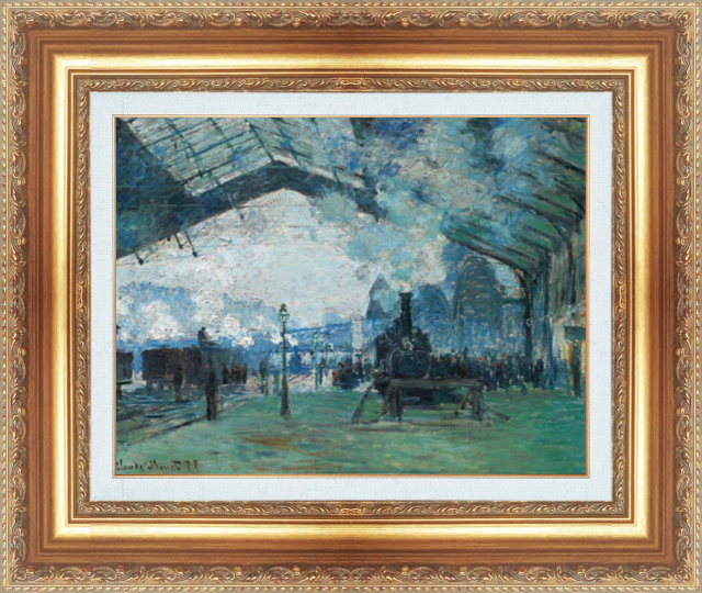 複製絵画 額装品 世界の名画 クロード・モネ 「ノルマンディーから到着した列車、サンラザール駅」 サイズ 6号拍卖