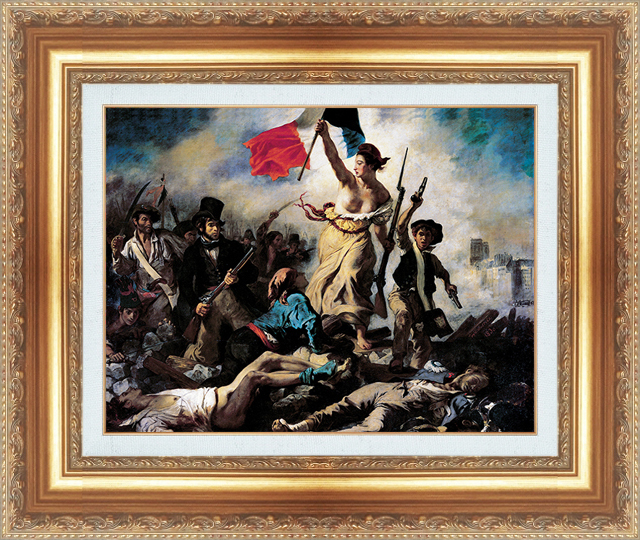 複製絵画 額装品 世界の名画 ウジェーヌ・ドラクロワ 「民衆を導く自由の女神」 サイズ 3号拍卖