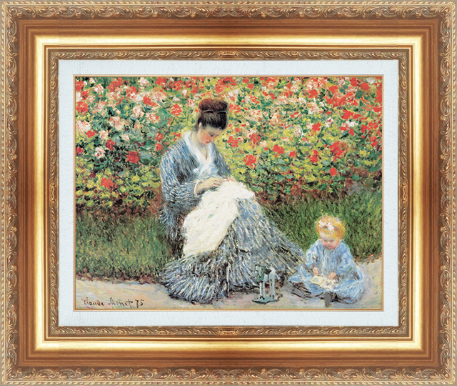 複製絵画 額装品 世界の名画 クロード・モネ 「カミーユモネと子」 サイズ 6号拍卖
