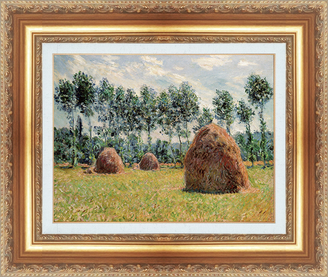 複製絵画 額装品 世界の名画 クロード・モネ 「ジヴェルニーの積みわら」 サイズ 10号拍卖