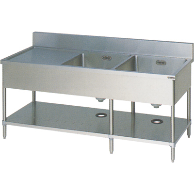 ★新品 幅1800x750x800 業務用 ステンレスシンク マルゼン BSM2-187 水切付二槽シンク 2槽シンク 流し台 店舗 水切りシンク ●送料込拍卖