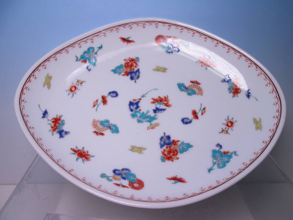 ☆お料理屋さんの器 有田焼 在銘 色絵花鳥文 25cm 楕円皿 茶懐石/割烹/日本料理拍卖