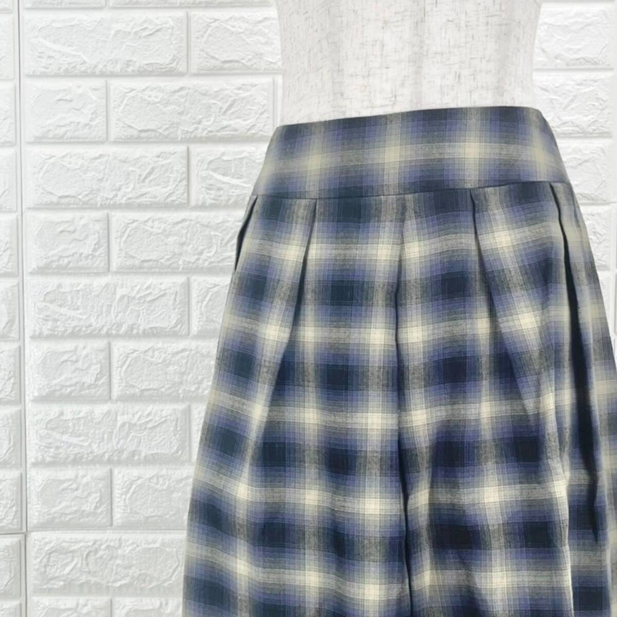 【A3586】ROPE' ロペ スカート レディース ネイビー系×チェック柄 フレア 上品 カジュアル 通勤 きれいめ ひざ丈 秋冬 Mサイズ拍卖