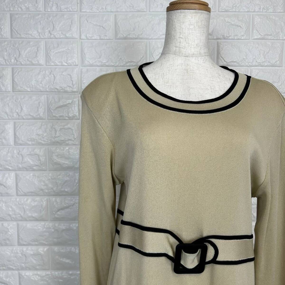 【A2991】GALLERY VISCONTI ギャラリービスコンティ ニット ワンピース ベージュ 長袖 上品 シンプル カジュアル 春秋 Mサイズ拍卖