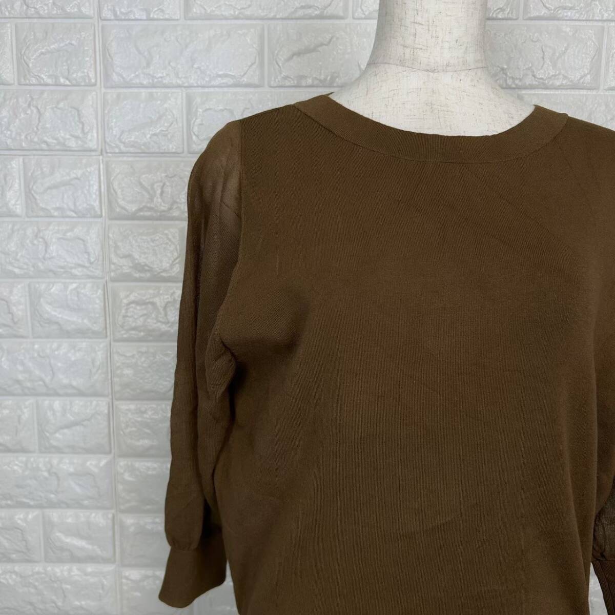 【A3002】INDIVI インディヴィ プルオーバーニット レディース ニットトップスブラウン 七分袖 シアースリーブ カジュアル 春秋 Sサイズ拍卖