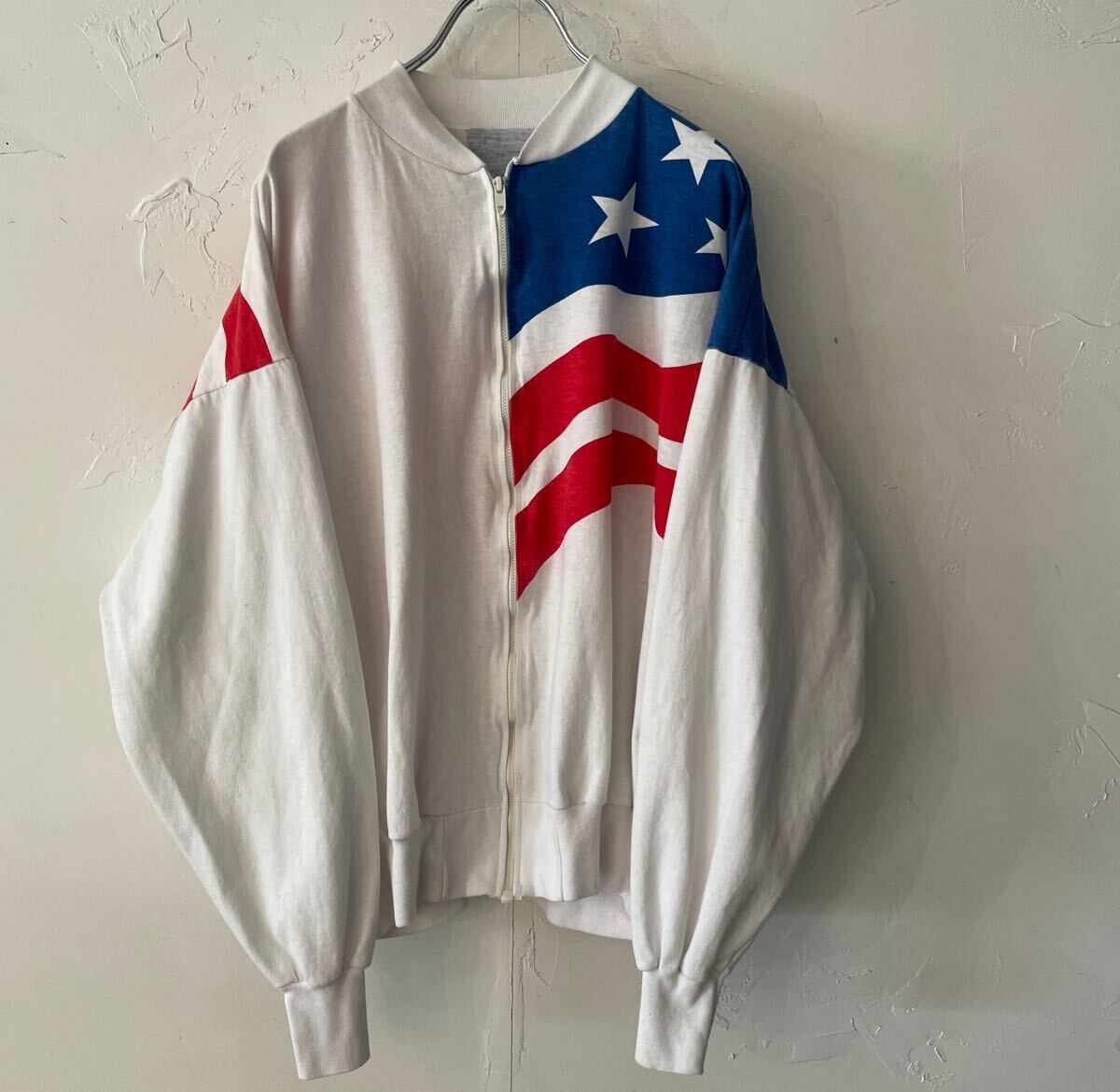 ヴィンテージ USA製 80s 星条旗 スウェットパーカー 5 ブルゾン ジャケット薄手 コットン地 TALONジップ M ロンT メンズレディース古着拍卖