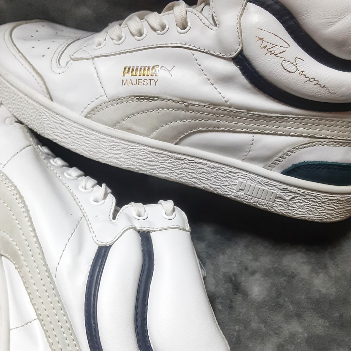 最値!定15180円!復刻ゴールドネーム!マジェスティシリーズ!プーマ ラルフサプソン ミッド高級レザー スニーカー!ホワイト!白灰紺色 27.5cm拍卖
