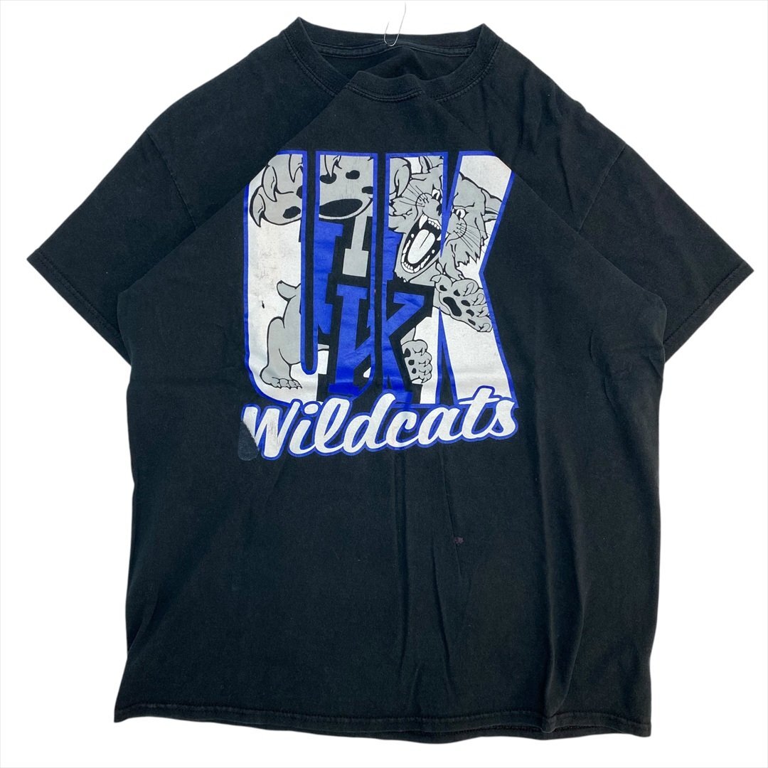 NCAA ケンタッキー大学 Wildcats UK ワイルドキャッツ カレッジ ロゴ Tシャツ 半袖 ブラック 古着 メンズ FREE Vintage ヴィンテージ拍卖