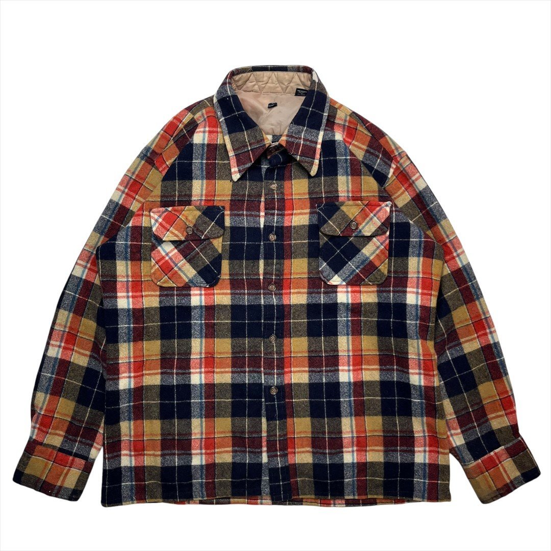 タータンチェック ウール ジャケット チェック 古着 メンズ XXL ネック キルティング シャツ Vintage ヴィンテージ ビンテージ拍卖
