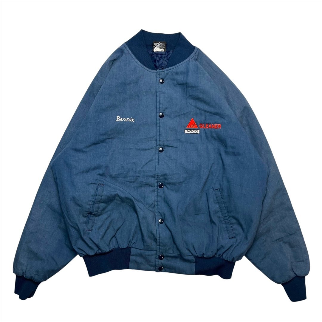 スタジャン 企業ロゴ ジャケット ネイビー 古着 メンズ XL USA製 裏地 キルティング ブルゾン Vintage ヴィンテージ ビンテージ拍卖