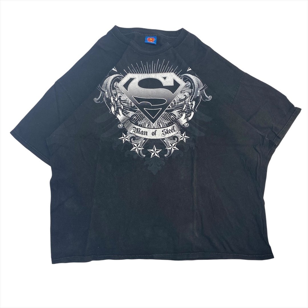 Superman スーパーマン Man of Steel ロゴ Tシャツ 半袖 ブラック 古着 メンズ 3XL ビッグサイズ ヴィンテージ ビンテージ Vintage拍卖