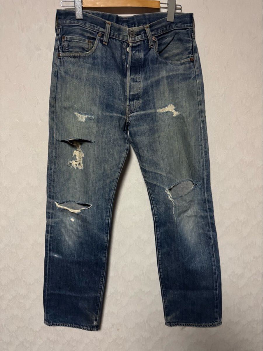 リーバイス LEVI’S 501xx ジーンズ バレンシア製 99年 W33 ダメージ拍卖