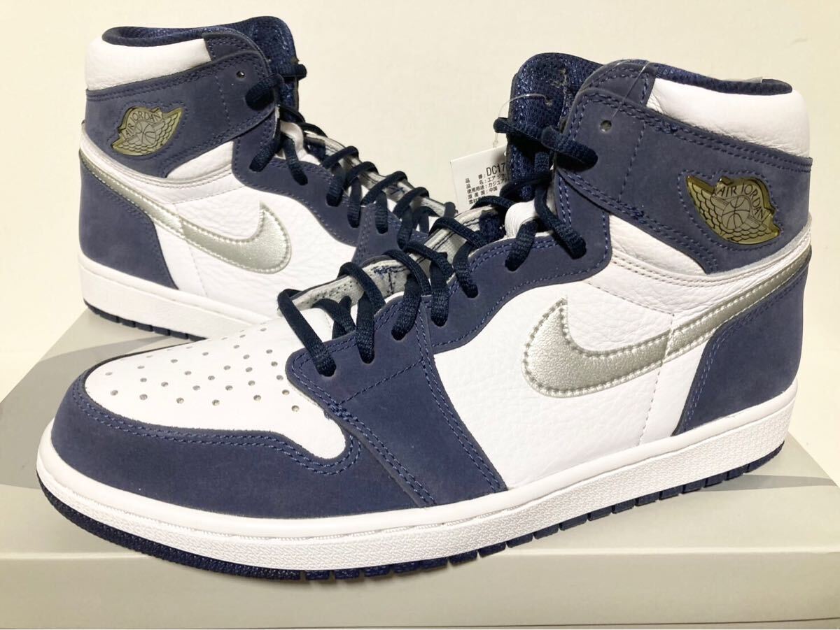 国内新同 NIKE AIR JORDAN 1 HIGH OG CO.JP WHITE NAVY SILVER COJP ナイキ エア ジョーダン ホワイト ネイビー 28.5cm US10.5 DC1788-100 拍卖
