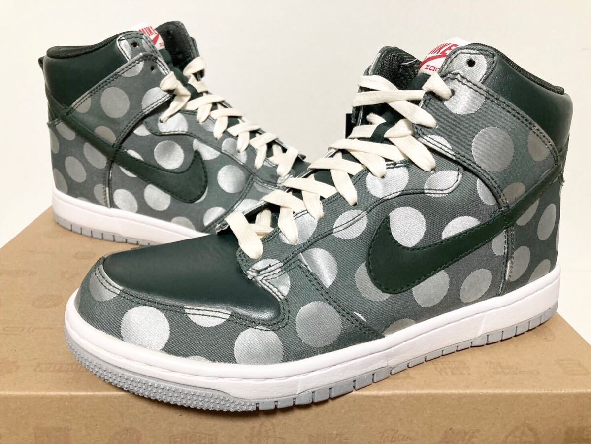 2010 国内新品 NIKE DUNK HIGH SUPREME DOT GREEN METALLIC SILVER ナイキ ダンク ハイドット グリーン シルバー 26cm US8 317893-300拍卖
