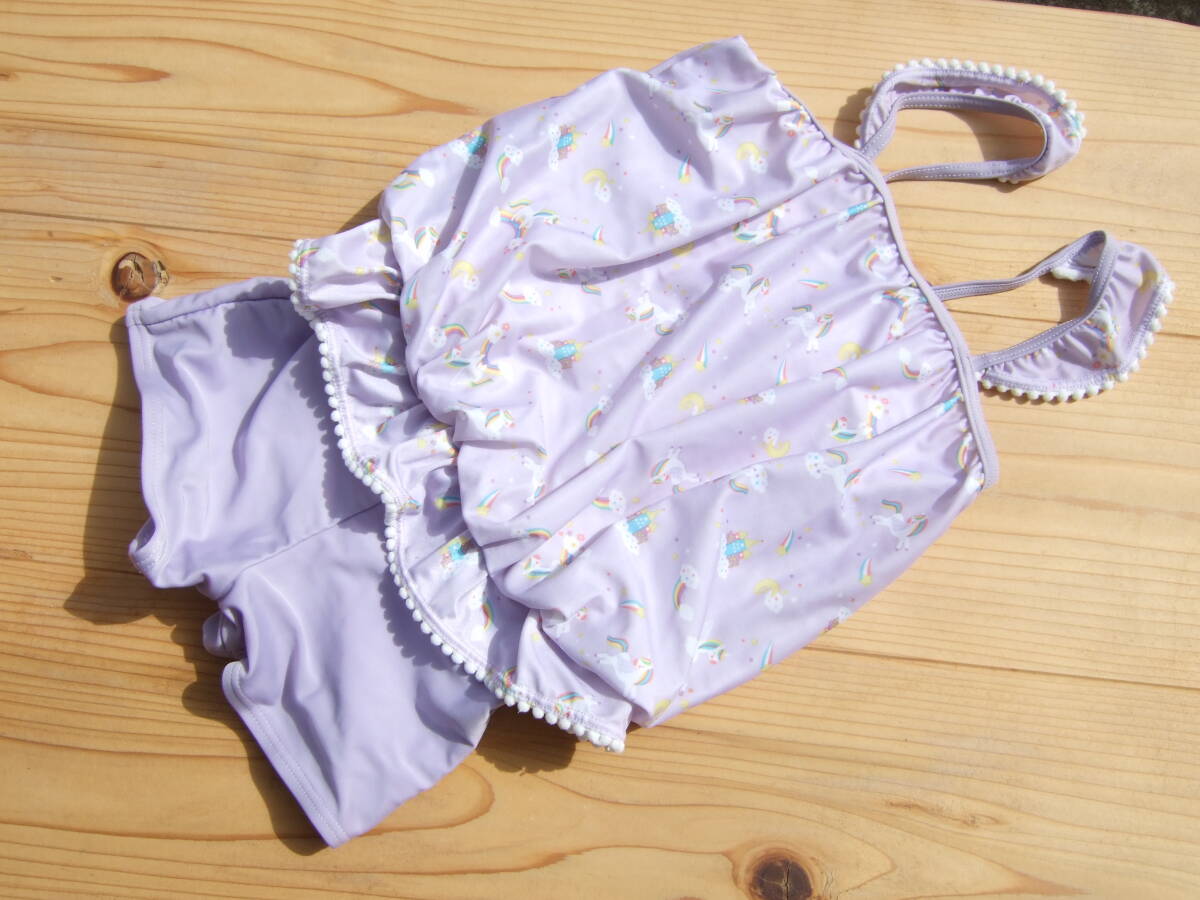 *美品!女の子ユニコーン柄パープルワンピース水着130センチ(7)*拍卖