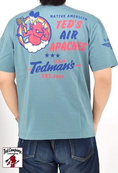 半袖Tシャツ「TED'S AIR APACHES」◆TEDMAN/テッドマン ブルーグリーン XLサイズ(サイズ44)TDSS-574 エフ商会 efu アメカジ ミリタリー拍卖