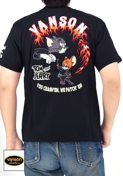 vanson×TOM&JERRY 天竺半袖Tシャツ◆vanson ブラック Mサイズ TJV-2519 バンソン ヴァンソン トムとジェリー 刺繍拍卖