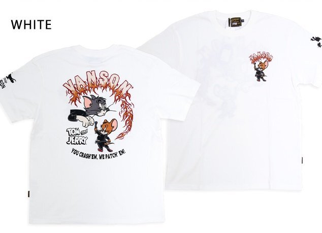 vanson×TOM&JERRY 天竺半袖Tシャツ◆vanson ホワイト Lサイズ TJV-2519 バンソン ヴァンソン トムとジェリー 刺繍拍卖
