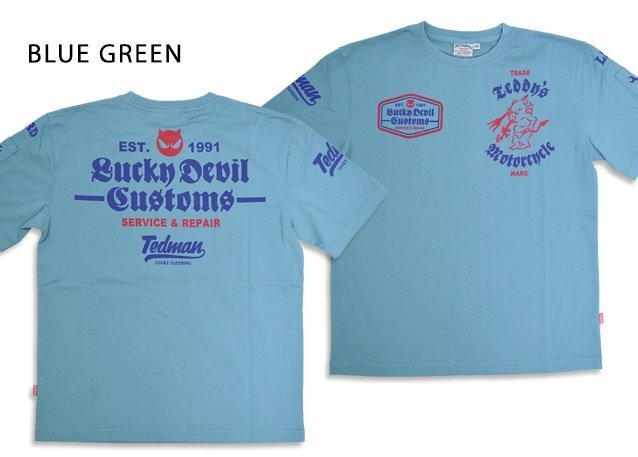 半袖Tシャツ「メカニック・テッドマン」◆TEDMAN/テッドマン ブルーグリーン Lサイズ(サイズ42)TDSS-572 エフ商会 efu アメカジ拍卖