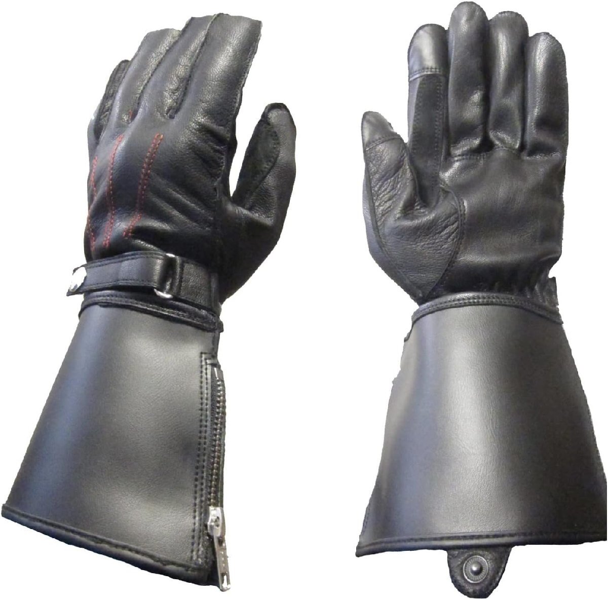 送料無料■ ガントレットレザーグローブ Mサイズ ブラック 新品 アメリカンポリスタイプ 本革 3シーズングローブ SG-012拍卖