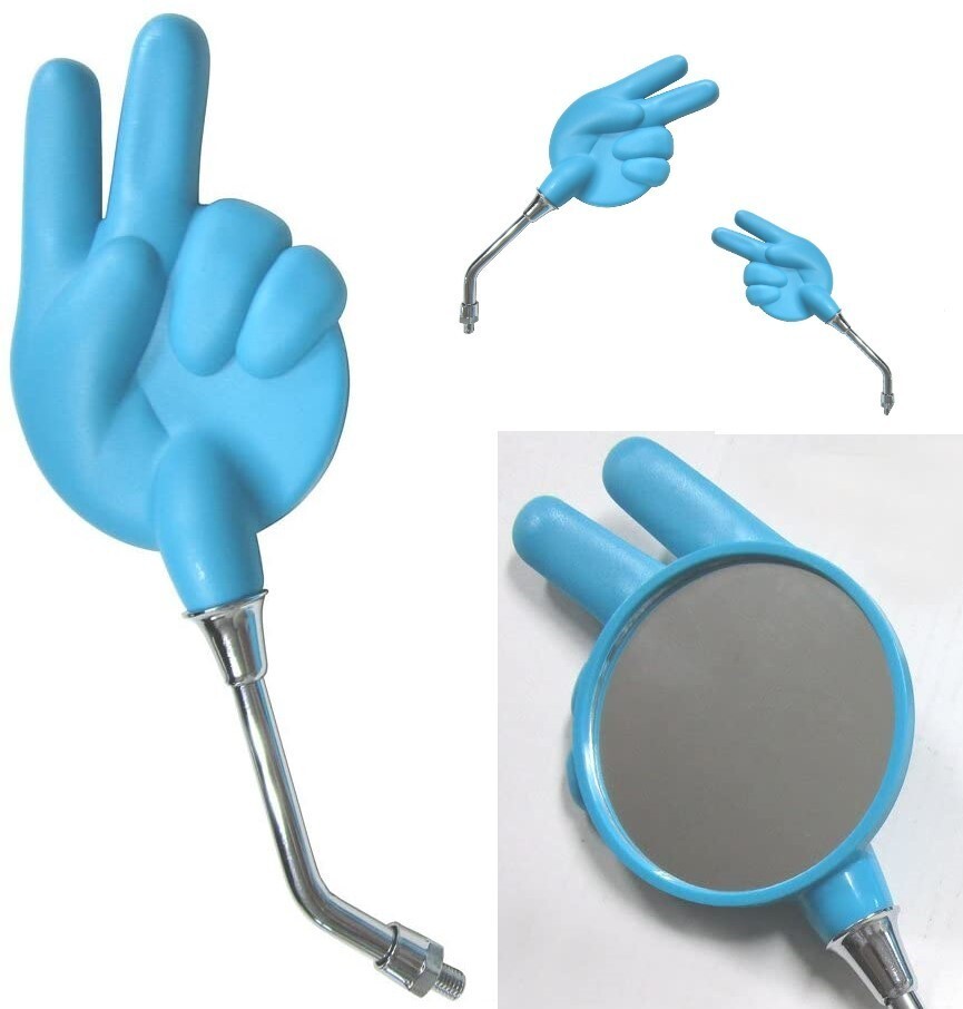 ■じゃんけんミラー■チョキ(ブルー)左右セット 8mm正ネジ ジャンケンミラー 新品 ピースミラー拍卖