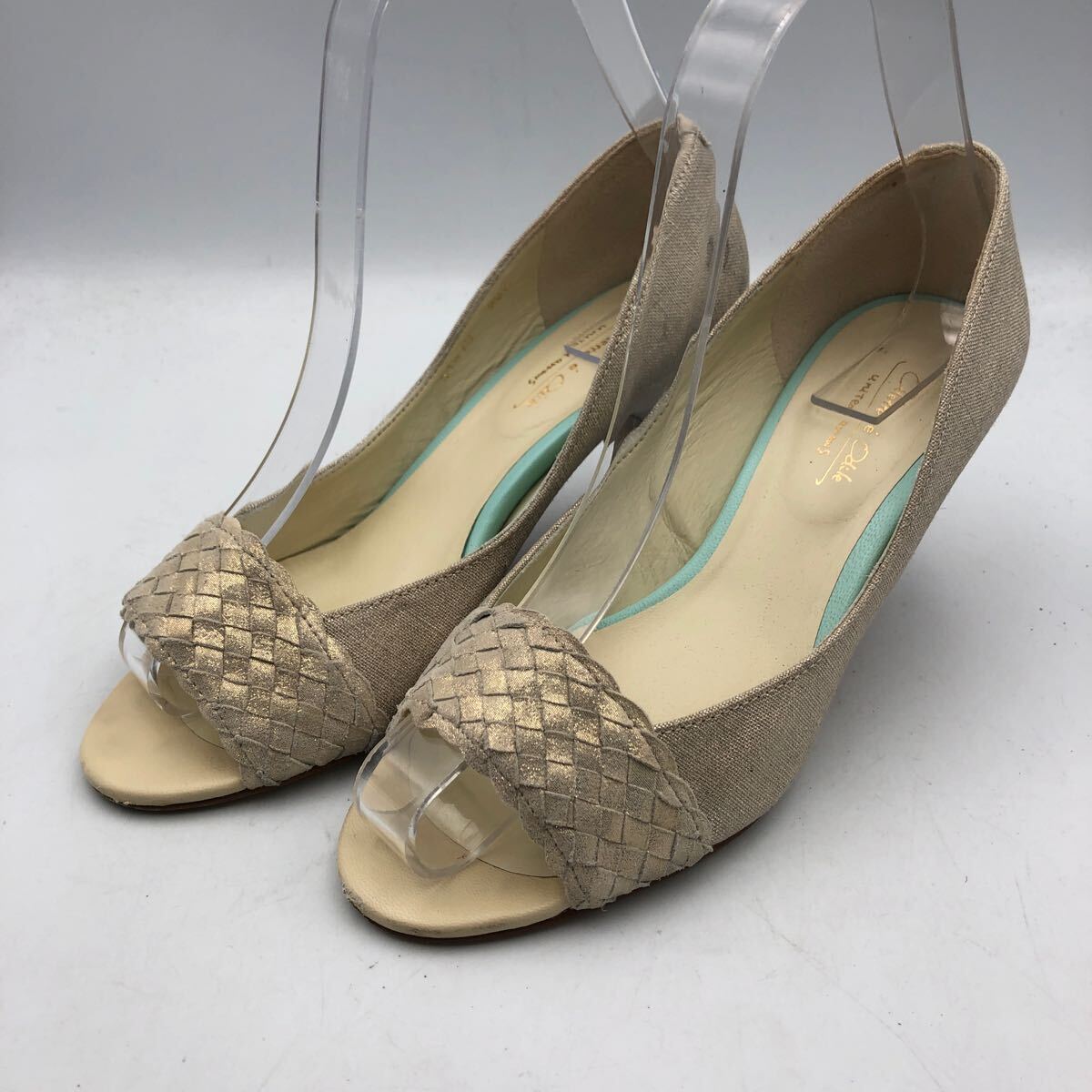 O123Y Odette e Odile レディース オープントゥパンプス 22.5cm ベージュ系 布地 日本製拍卖