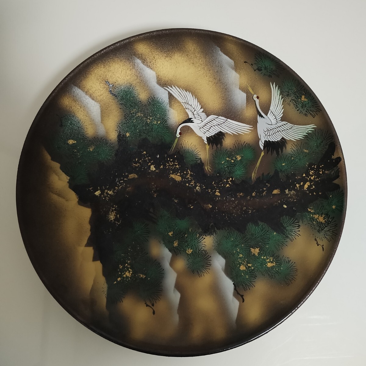 九谷焼 九谷勇峰 鶴 松 大皿 飾り皿 インテリア拍卖