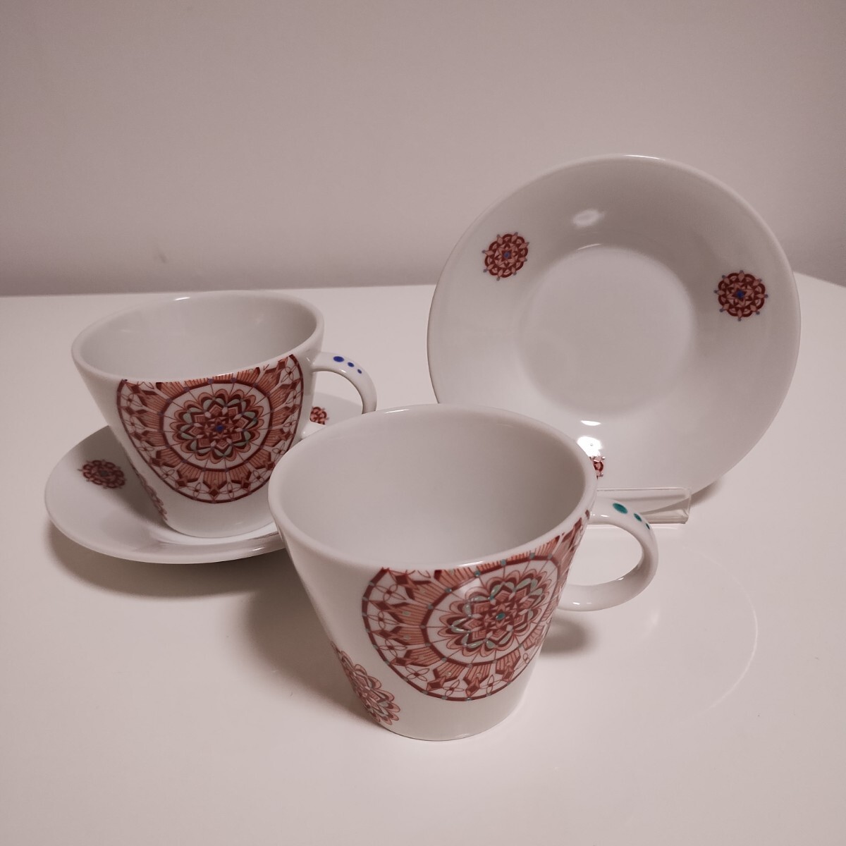 九谷焼 大志窯 赤絵丸紋 カップ&ソーサー拍卖