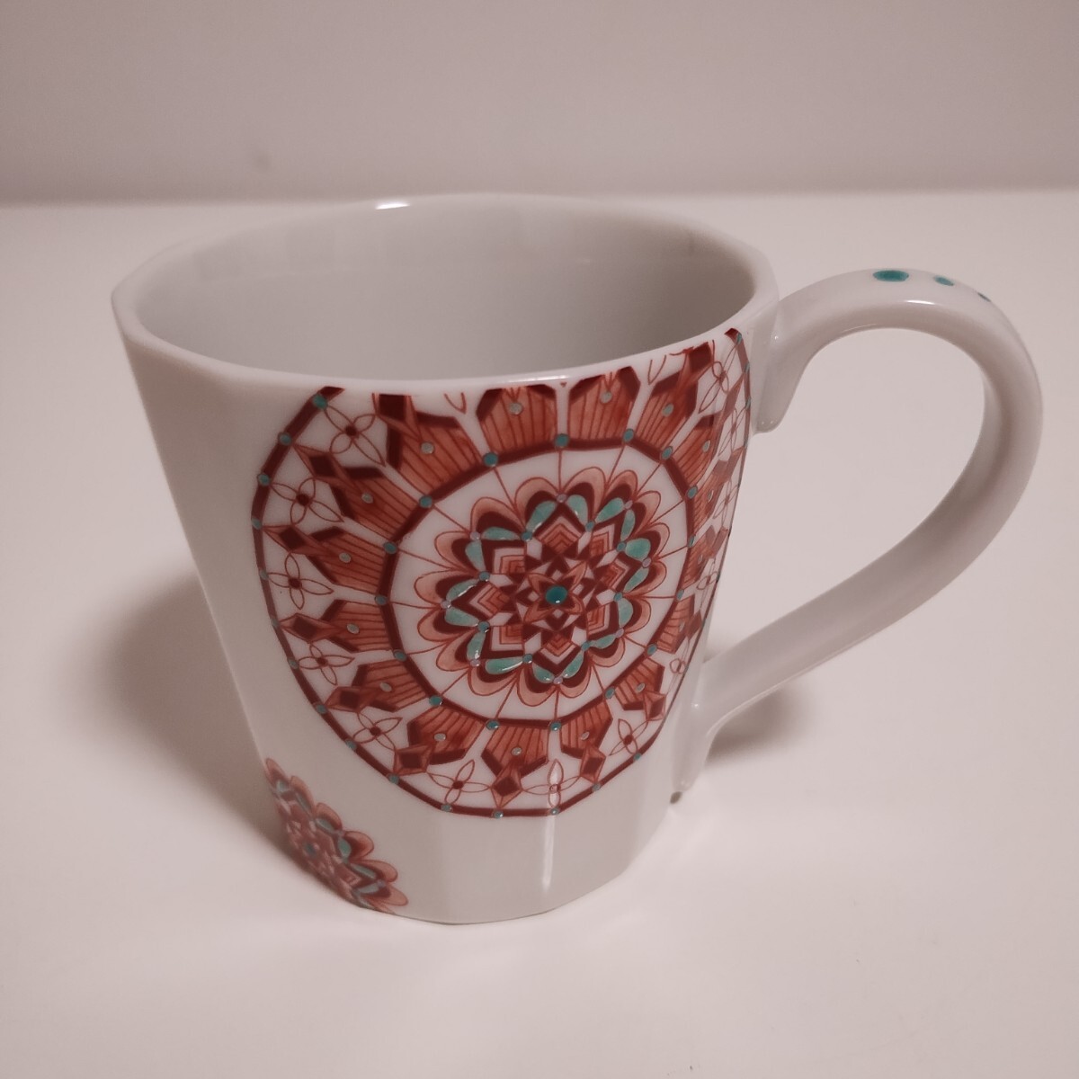 九谷焼 大志窯 赤絵丸紋 マグカップ拍卖