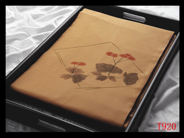 蔵【T920】西陣逸品 塩瀬 手描き 紅鬱金色地 気品豊かに 正絹高級美術名古屋帯 ◇検◇簪着物袋帯和装小物帯締め拍卖