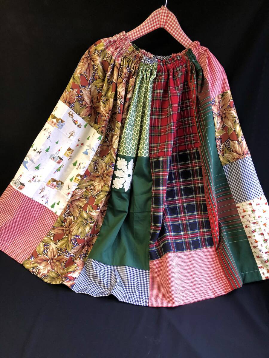 新品 ハンドメイド 綿100% パッチワーク フレアスカート・ロングスカート 送料230円 クリスマス 拍卖