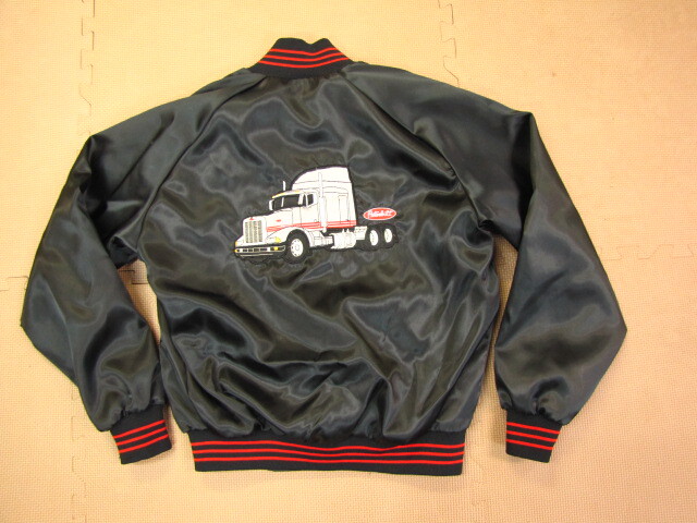 F97*美品 USA製★ サイズS~M 黒x赤 スタジアム ジャンパー ナイロン ジャケット スタジャン コンボイ ワッペン ビンテージ拍卖