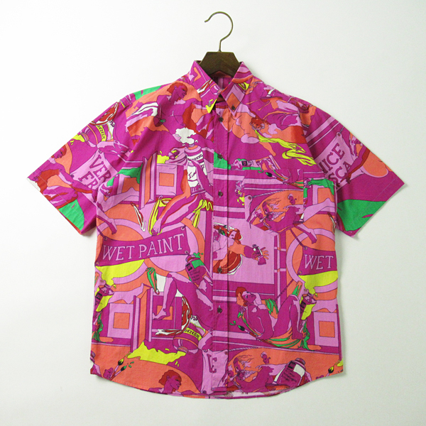 r3a042901★イタリア製 ICEBERG アイスバーグ ヴィンテージ 総柄 ボタンダウン 半袖 シャツ メンズ L拍卖