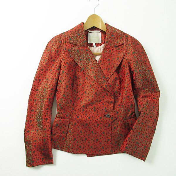 r4a061508★イタリア製 Vivianne Westwood アーカイブ ヴィヴィアンウエストウッドシルク素材 ジャケット 朱色系 レディース 40拍卖