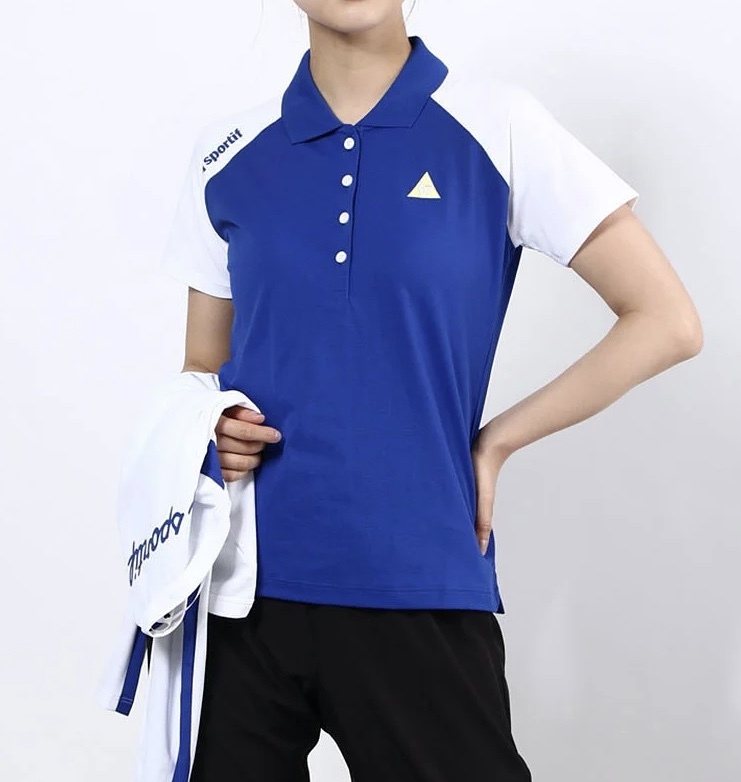 【ルコック/le coq sportif】GOLF レディース半袖鹿の子ポロシャツ・Mサイズ・ブルー(着用した商品)拍卖