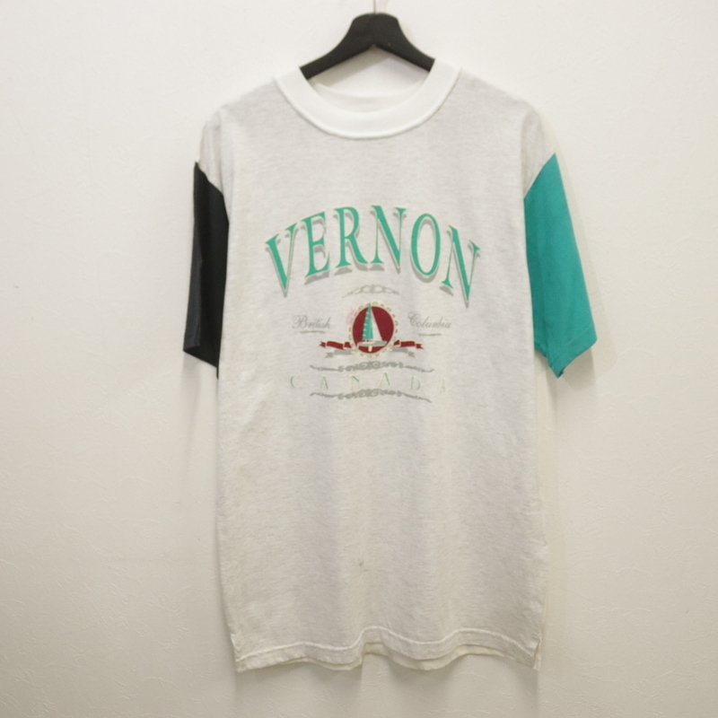 j484 90sビンテージ FUTUREFASHIONS 半袖Tシャツ■1990年代製 表記Lサイズ グレー マルチカラー スーベニア アメカジ ストリート 古着拍卖