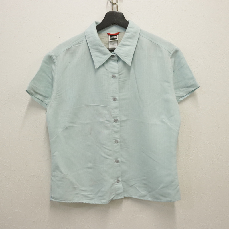 j534 2000年代製 THENORTHFACE ノースフェイス 半袖シャツ■00s 表記XLサイズ レディース ブルー 青 アメカジ アウトドア 古着卸 古着 90s拍卖