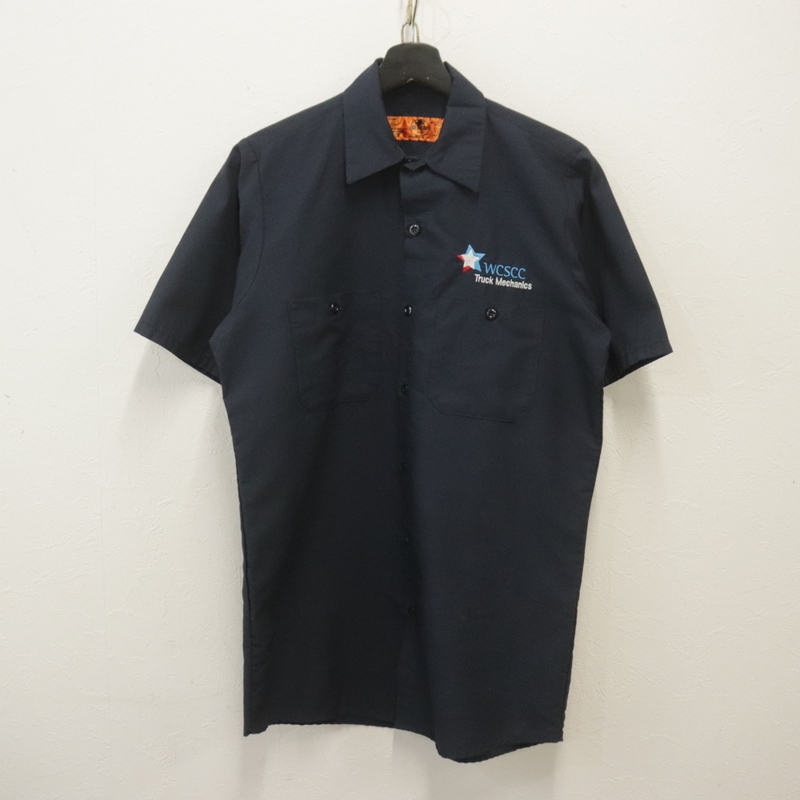 j570 2000年代製 REDKAP レッドキャップ 半袖ワークシャツ■00s 表記Sサイズ ネイビー 刺繍 アメカジ ストリート 古着 古着卸 激安 希少拍卖