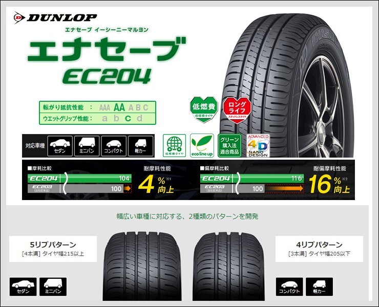 ●送料安♪2025年製造品●165/65R15 4本 エナセーブ EC204 4本 日本製 165/65-15 4本 EC204 日本国内向け正規品♪ 低燃費タイヤ 4本拍卖