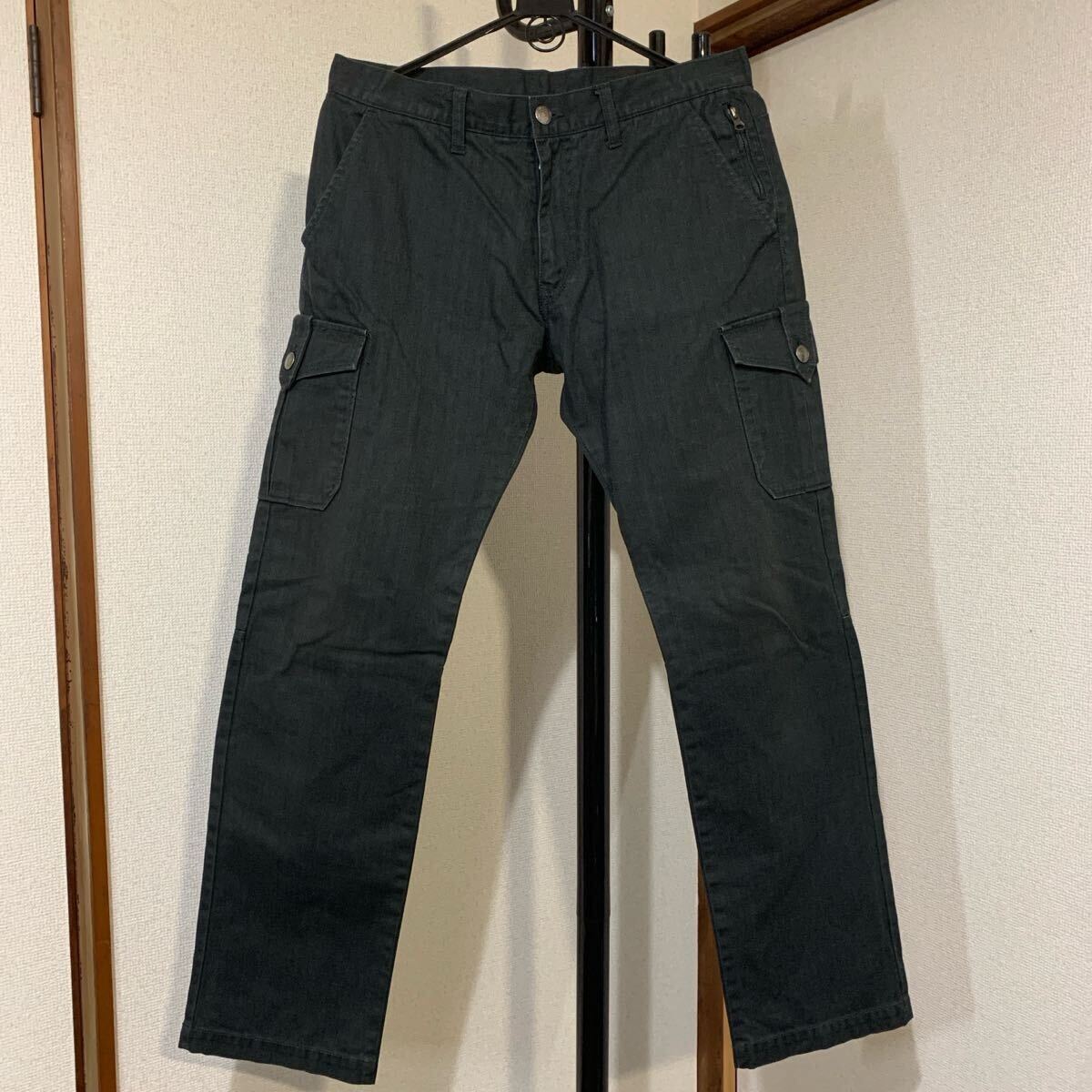 ヘリンボーン カーゴパンツ ジーンズ 綿ポリ混紡 / ウエスト表記85 / 矢筈模様 フィッシュボーン拍卖