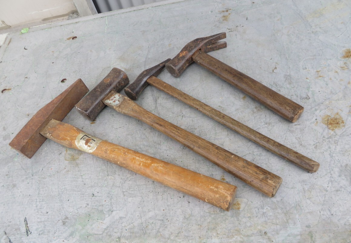 X-499■大工道具 トンカチ 両口玄能 片口玄能 箱屋金づち 4点セット 中古拍卖