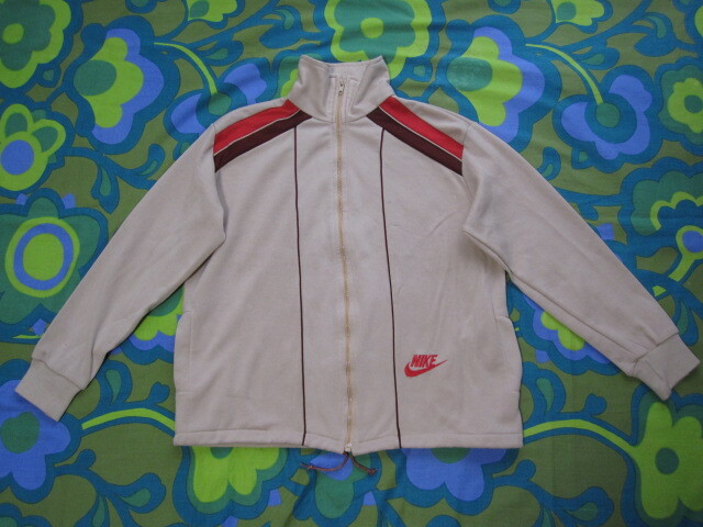 ビンテージ NIKE ナイキ オレンジタグ ジャージ メンズM ベージュ/レッド/濃い茶系 USEDキレイ ポリエステル87/コットン13拍卖